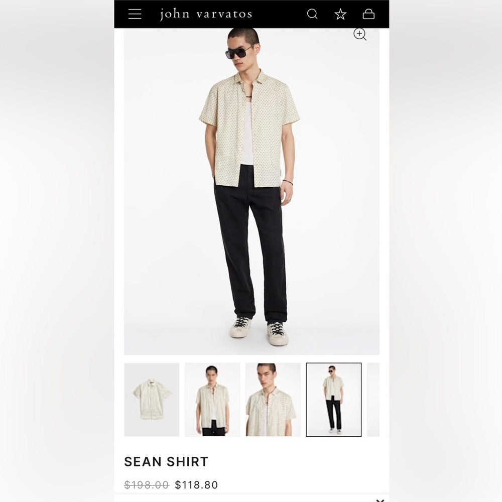 John Varvatos Cream and Black Patterned Shirt